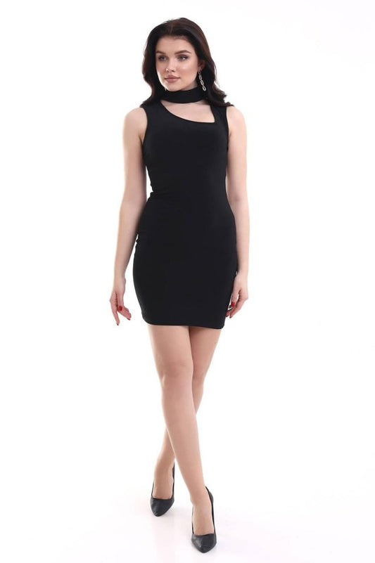 Kadın Asimetrik Yaka Sandy Kumaş Fırsat Ürün Diz Üstü Elbise