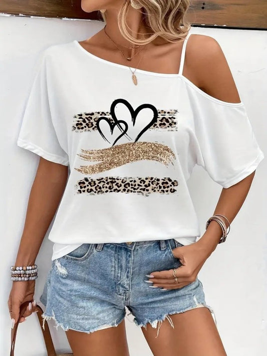 Kadın Tek Omuzu Açık Ip Askılı Baskılı Viskon Bluz