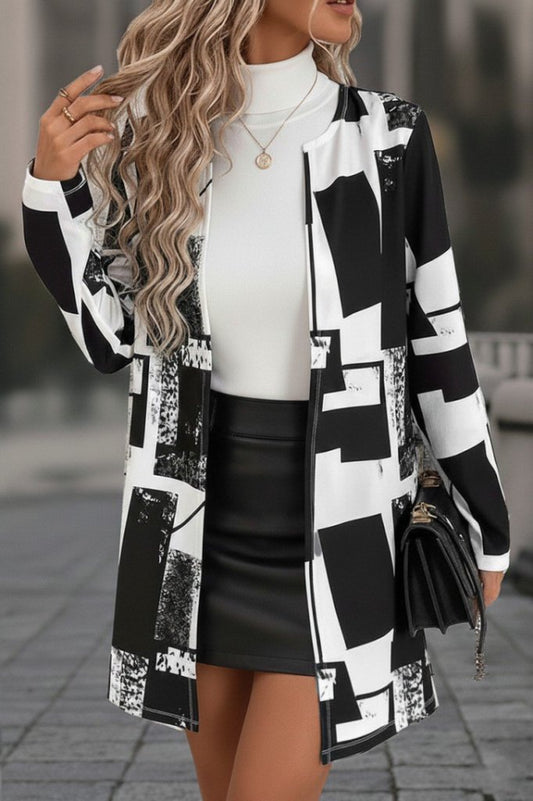 Kadın Uzun Kollu önü Açık Desenli Modal Kısa Ceket