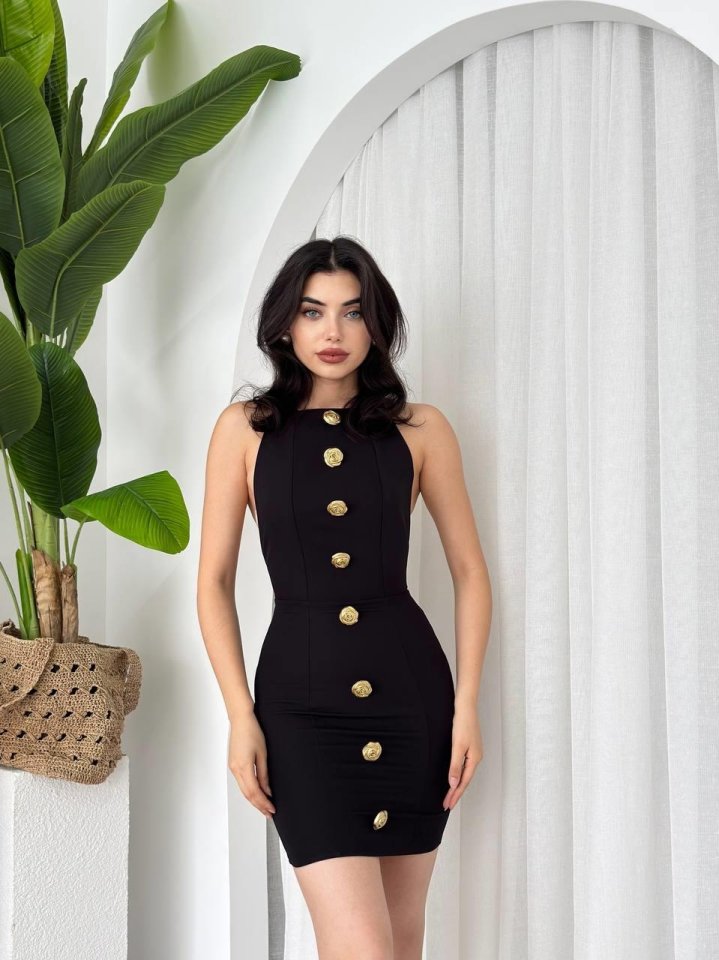 Katalina Gül Düğmeli Elbise