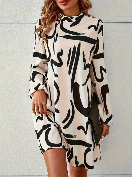 Kadın Uzun Kollu Balıkçı Yaka Desenli şardonlu Dalgıç Elbise