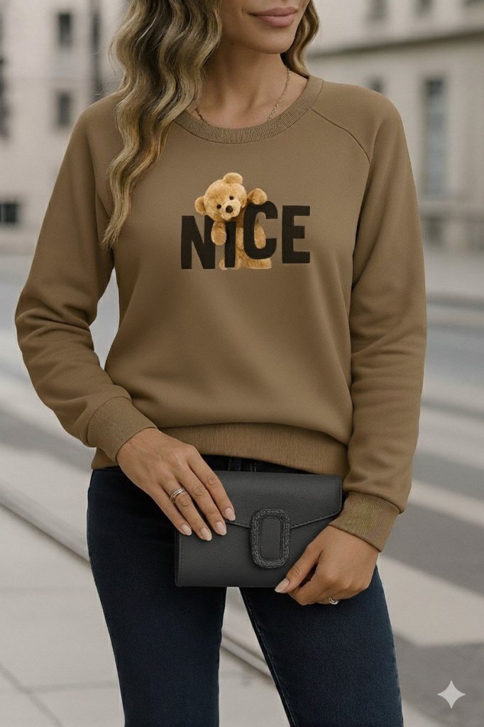 Kadın Uzun Kollu Bisiklet Yaka Viskon Iki Iplik Bluz