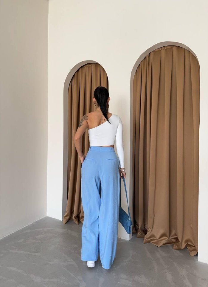 PİLE VE CEP KAPAK DEYALI SALAŞ PANTOLON - Mavi