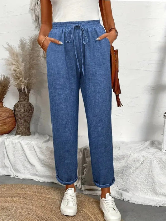 Kadın Yüksek Bel Lastikli Belde Bağcık Detaylı Aerobin Pantolon