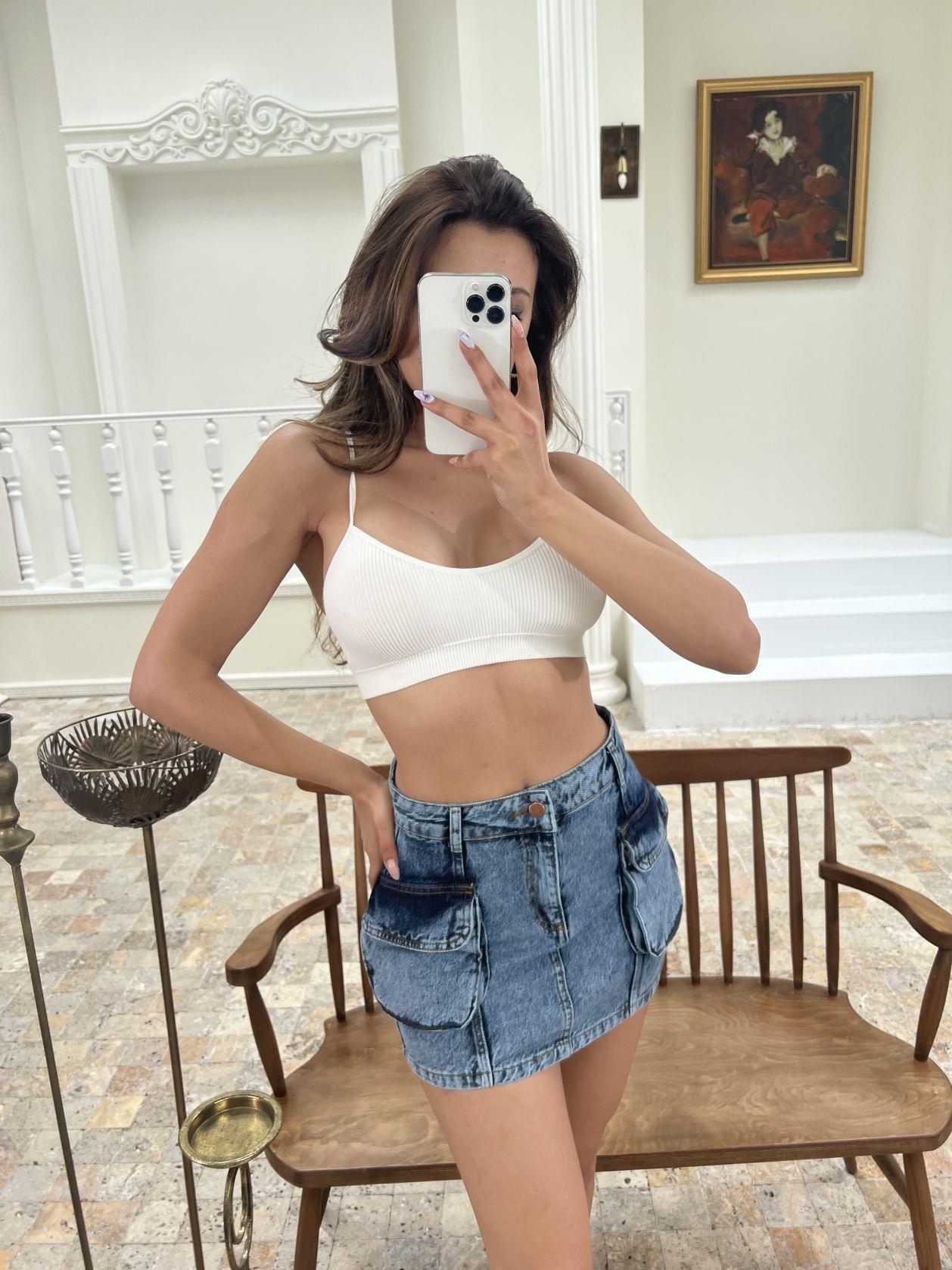 6458 DENİM LOW WAIST SKIRT-MAVİ