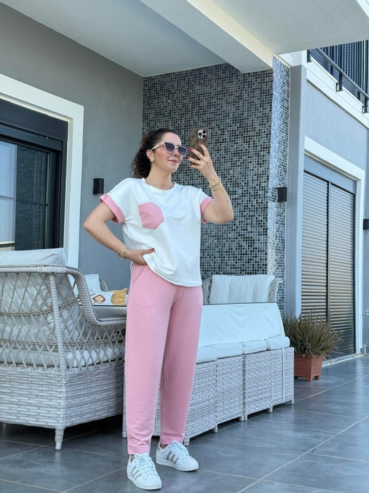 Kadın Kristal Kumaş Garnili Cep Detaylı Ikili Takım