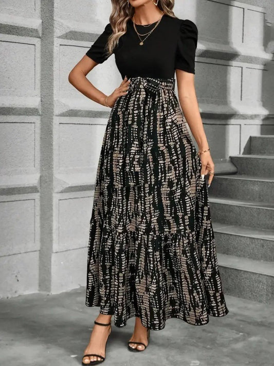 Kadın Kısa Kollu Bisiklet Yaka üst Ithal Krep Alt Süprem Maksi Boy Elbise