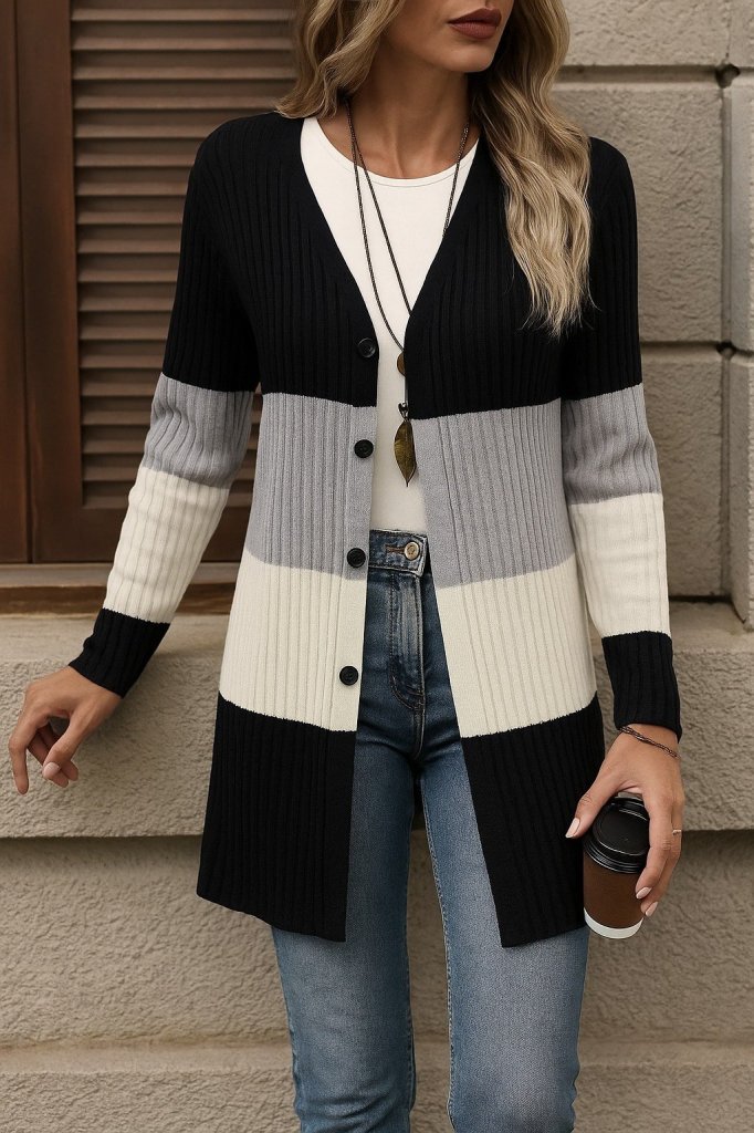 Kadın Uzun Kollu çok Renkli önden Düğmeli Uzun Ceket