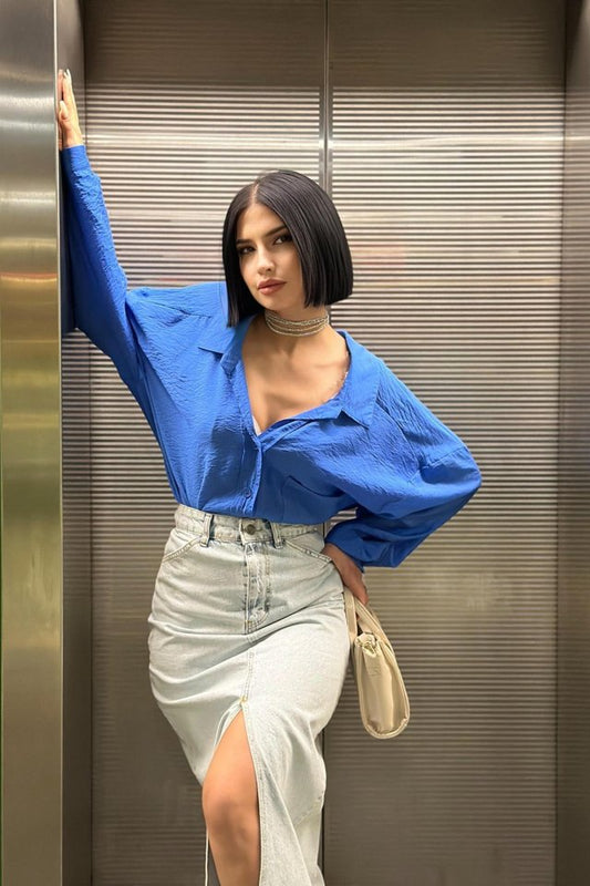 Kar Yıkama Yırtmaçlı Kot Etek