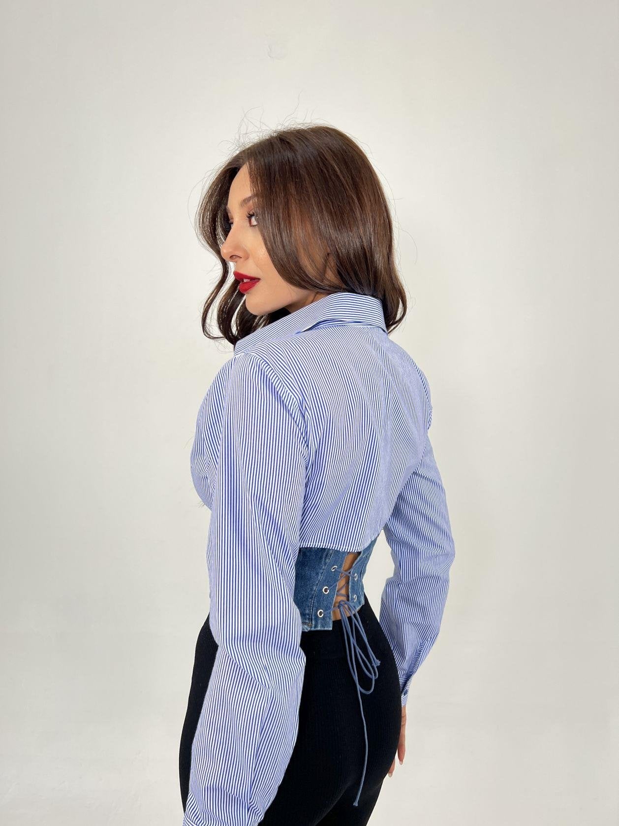 6963 GÖMLEK-MAVİ BEYAZ ÇİZGİLİ