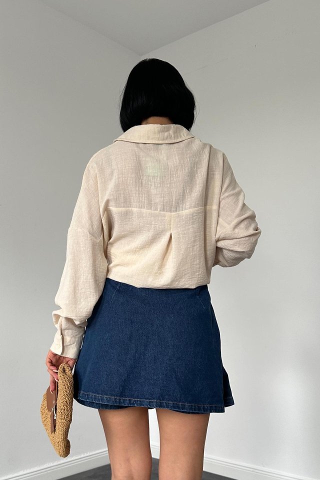 Krem Taş İşlemeli Gömlek