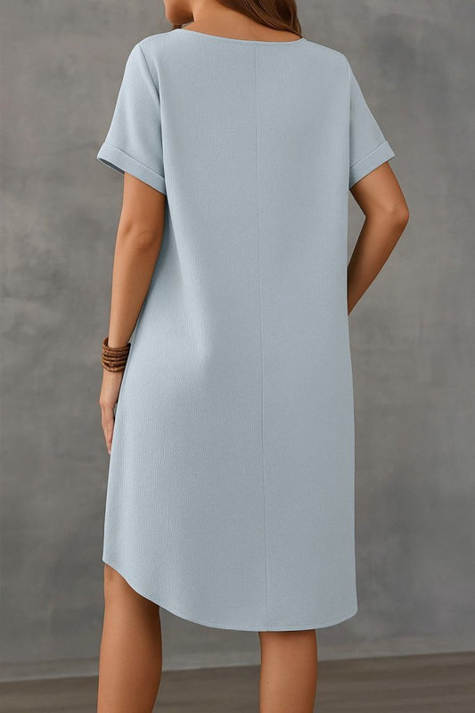 Kadın Kısa Kollu Kayık Yaka Bürümcük Elbise