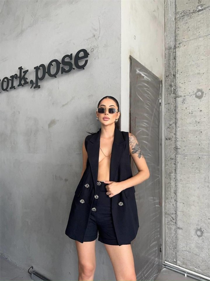 KETEN YELEK - ŞORT TAKIM - Siyah