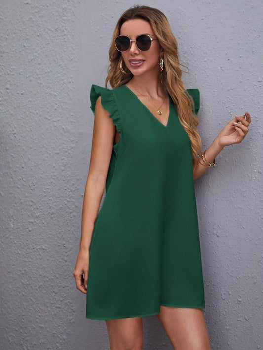 Kadın Kısa Kollu V Yakalı Ithal Krep Elbise