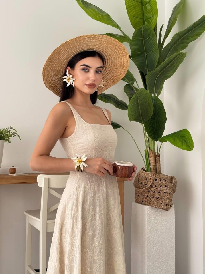 Cuper Çiçek Detaylı Elbise