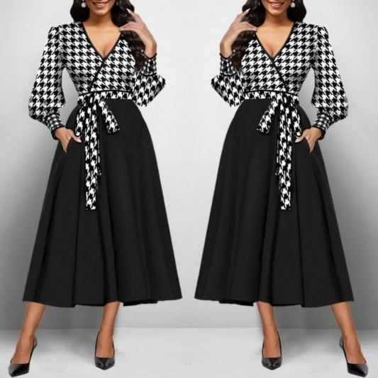 Kadın Uzun Kollu Kruvaze Yaka Dalgıç Krep Midi Boy Elbise