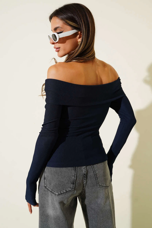 Madonna Yaka Düğmeli Bluz Lacivert t4329