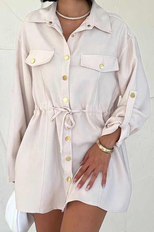 Bej Çıtçıtlı Tünelli Gömlek