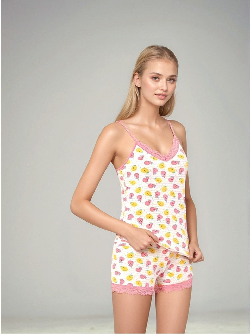 İp Askılı Pijama Takımı - Kadın Askılı Şortlu Pamuk Dokunuş