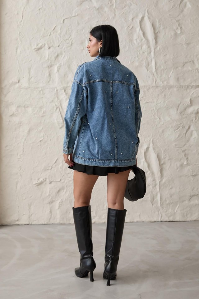 Mavi Taşlı Kot Ceket