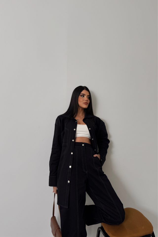 DENİM PUNTOLU GÖMLEK-PANTOLON TAKIM - Mavi