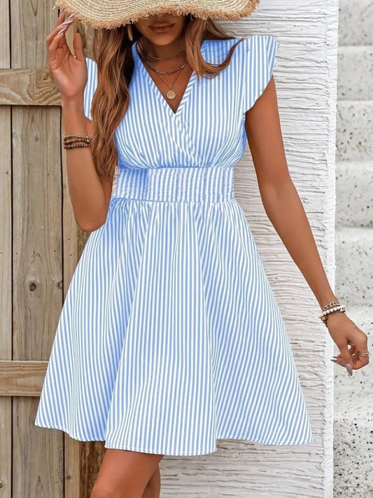 Kadın Kısa Kollu Kruvaze Yakalı Poplin Elbise