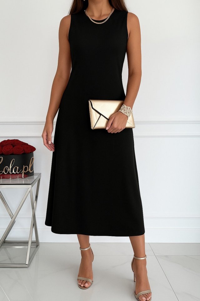 Kadın Sıfır Kollu Bisiklet Yaka Midi Viskon Iki Iplik Elbise