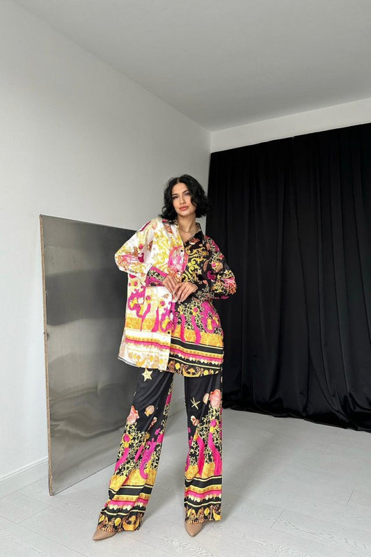 Desenli Gömlek Ve Desenli Pantolon Takım