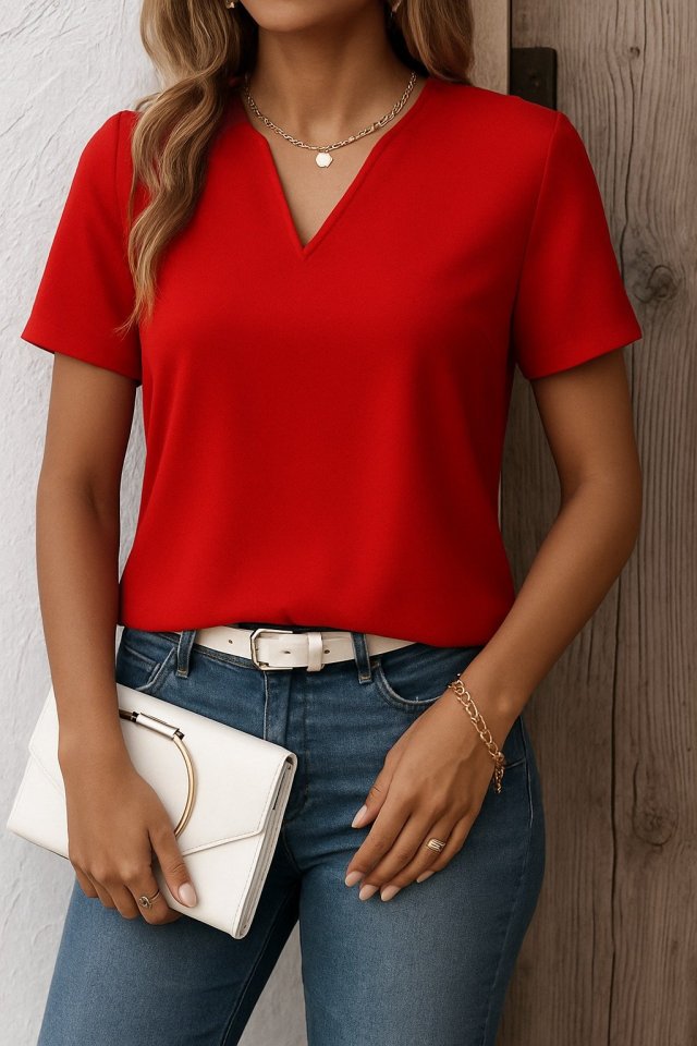 Kadın Kısa Kollu V Yakalı Ithal Krep Elbise