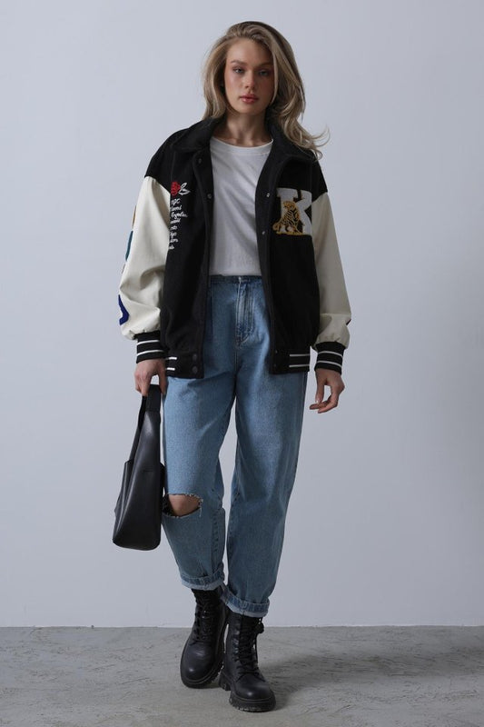 Kaşe Biker Ceket - Siyah