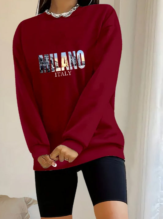 Kadın Uzun Kollu Bisiklet Yaka Desenli Viskon Iki Iplik Bluz