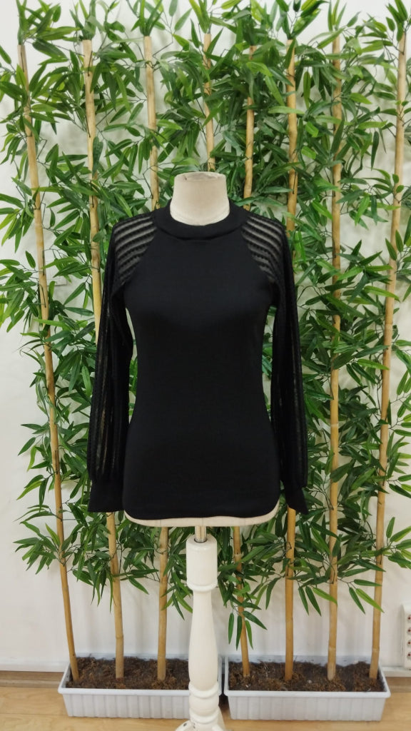 Kadın Uzun Kollu Tül Detaylı Bisiklet Yakalı Kaşkorse Bluz