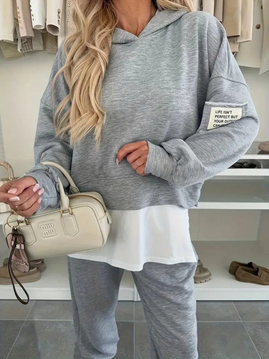 Kadın Uzun Kollu Kapşonlu Viskon Iki Iplik Bluz Ve Pantolon Ikili Takım