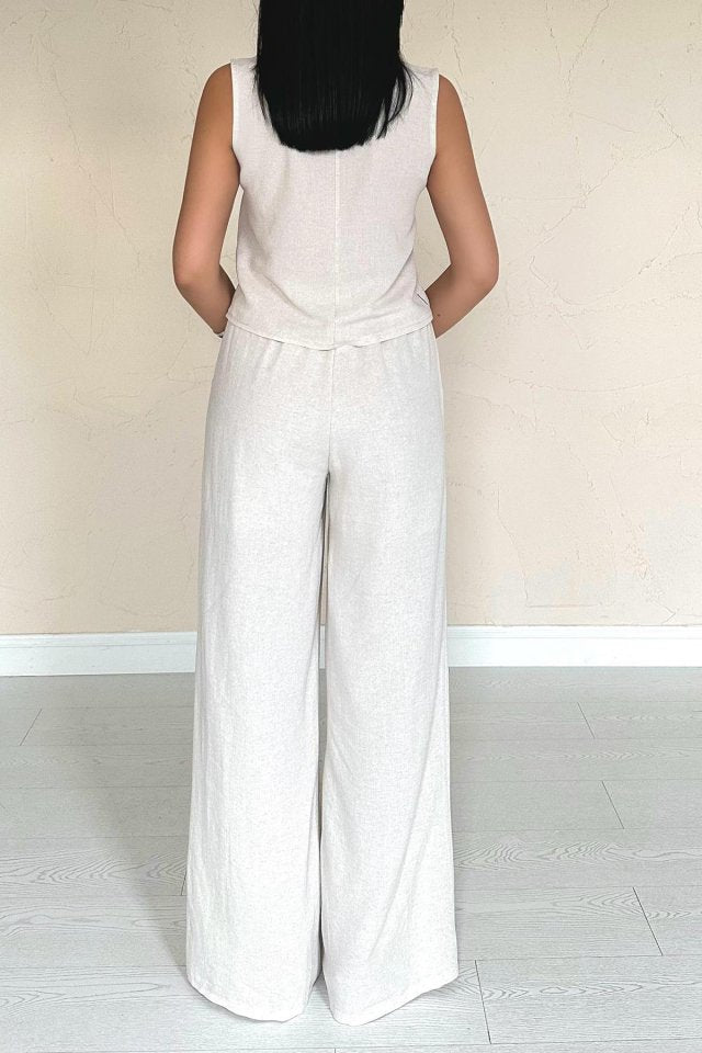 Bej Önü Fiyonklu Keten Takım