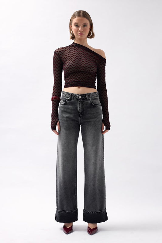 Paça Katlamalı Yüksek Bel Jean