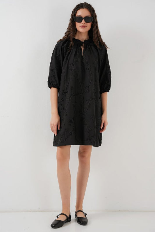Desenli Kısa Elbise 2528 - Siyah