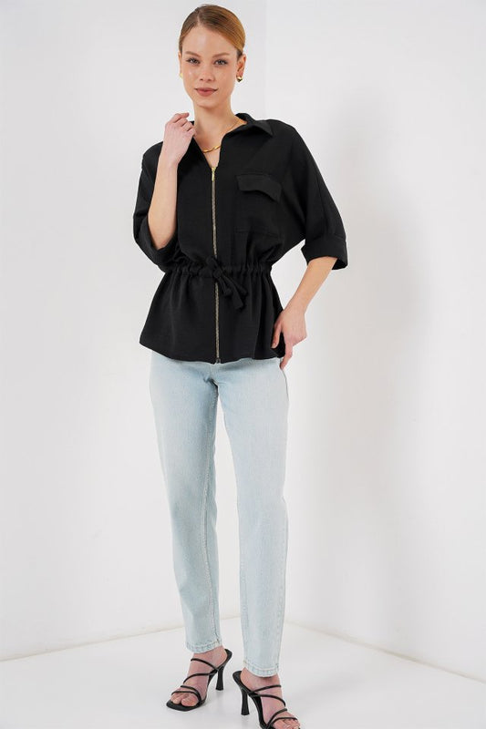 Fermuarlı Gömlek 0721 - Siyah