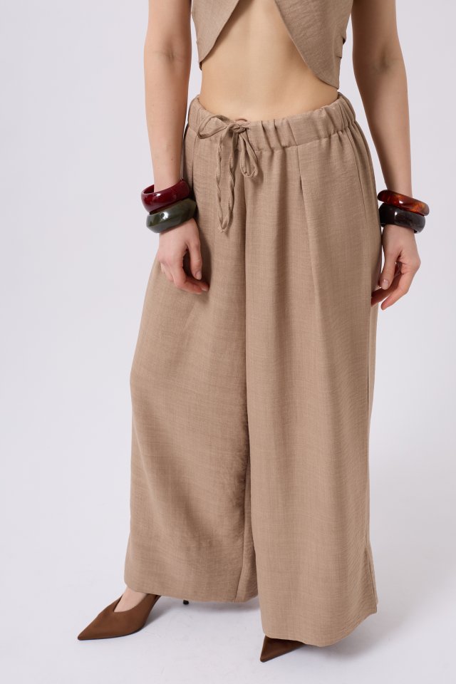 Düşük Bel Oversize Keten Pantolon