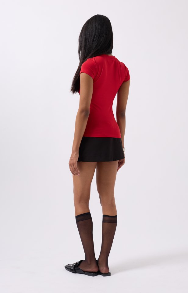 Nakış Detay Baskılı Crop T-Shirt