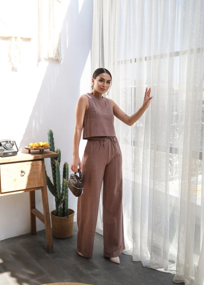 Keten Bluz Ve Pantolon İki̇li̇ Takim