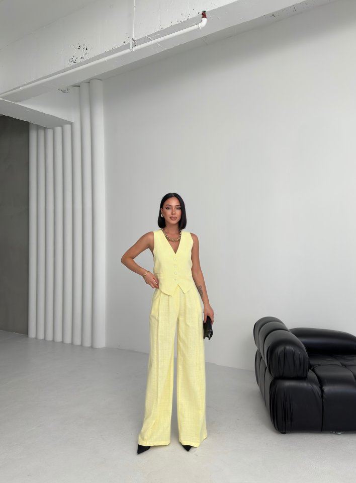 Keten Sirti Çapraz Geçi̇şli̇ Cepken Pantolon Takim