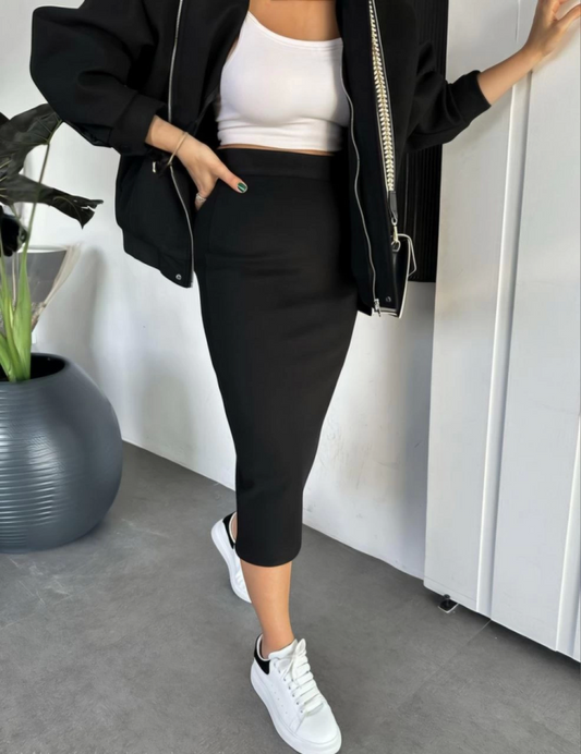 RYSE Mevsim Kaşe Fermuarlı Ceket Etek Takım Kaşmir Ceket Etekli İkili Takım Kaşe Bomber Ceket-Etek Takım