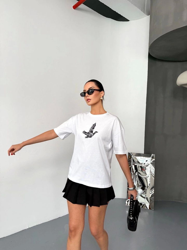 Kısa Kol Baskılı T-shirt - Beyaz