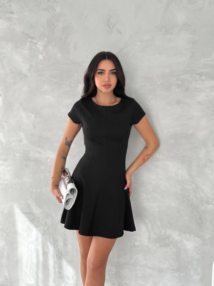 Kısa Kollu Mini Elbise - Siyah