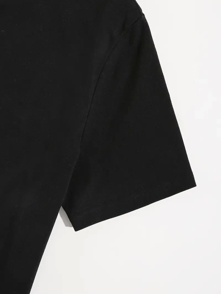 Baskılı Oversize Bisiklet Yaka T-shirt - Siyah