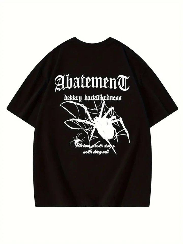 Baskılı Oversize Bisiklet Yaka T-shirt - Siyah