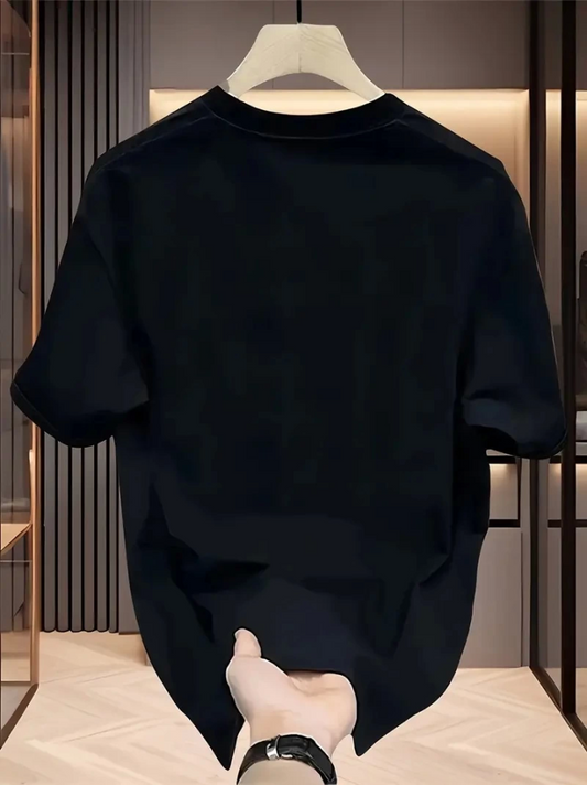 Baskılı Oversize Bisiklet Yaka T-shirt - Siyah