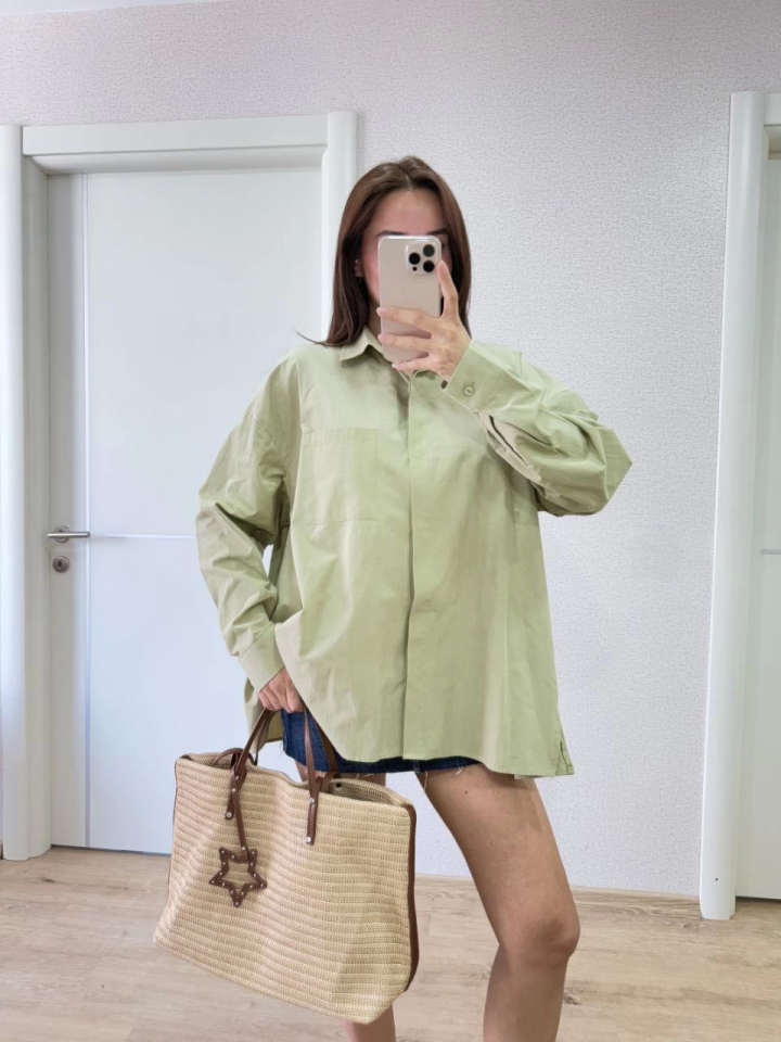 Yakalı Yandan Yırtmaçlı Gömlek - Yeşil