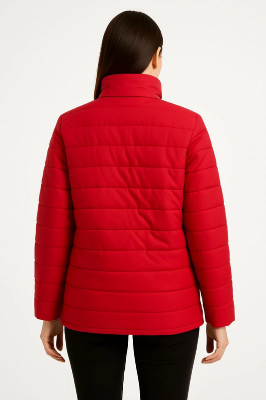 Bomber Mont Ceket - Su İtici Kumaş, Kapitone Astarlı, Fermuarlı, Kışlık - Kırmızı