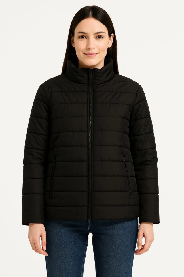 Bomber Mont Ceket - Su İtici Kumaş, Kapitone Astarlı, Fermuarlı, Kışlık - Siyah